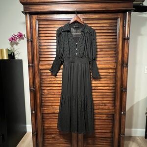 Beautiful Zara Black Swiss Dot Tiered Midi Dress Women’s Size XS